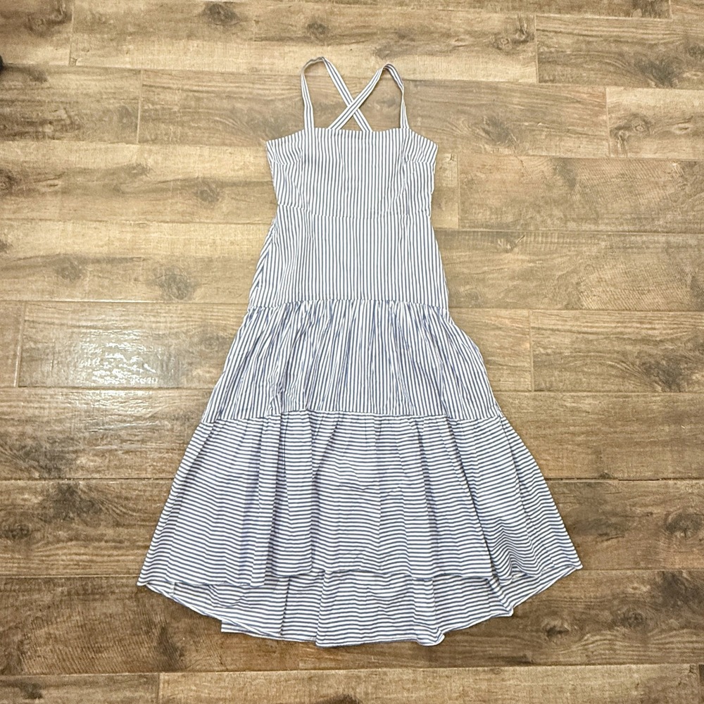 Banana Republic Womens Coastal Striped Poplin Tiered Maxi‎ Dress, Blue White, 8